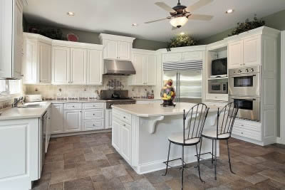 White wooden kitchen with tiled floor in Newmarket area